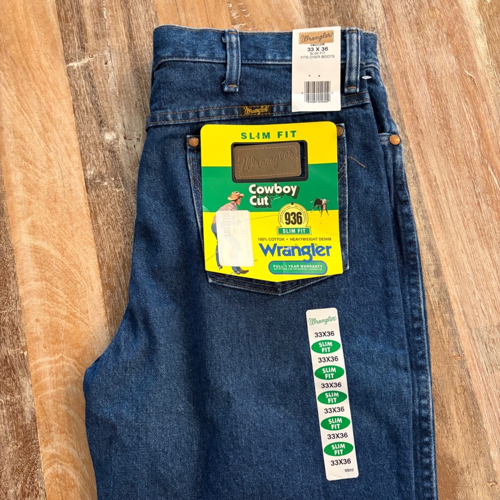 Wrangler 936GBK Cowboy Cut Slim Fit Jeans Mens 33x36 Blue Heavyweight Denim NWT